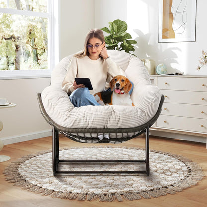 Modern Boho Retreat: Rattan Hanging Egg Chair with Plush Cushions