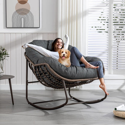 Modern Boho Retreat: Rattan Hanging Egg Chair with Plush Cushions